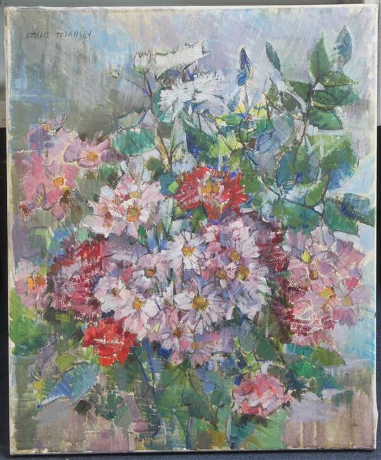 Ottilie Tolansky (1912-1977) Still life of flowers, 24 x 20in., unframed